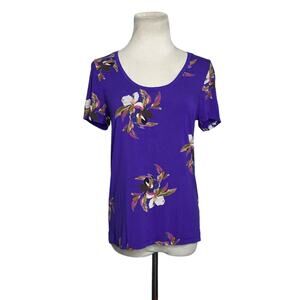 A New Day purple floral short sleeves casual tee size small
